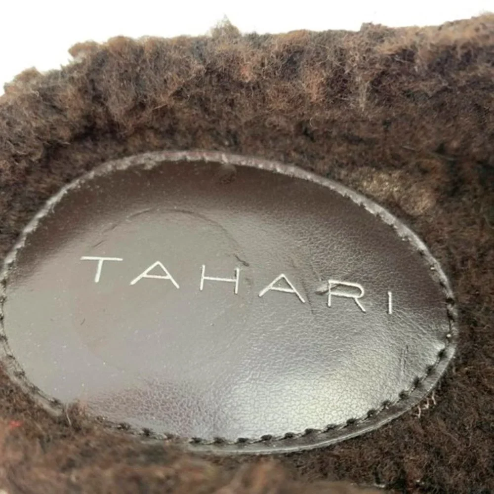 TAHARI Spencer Brown Suede Fleece‎ Lined Wedge Mules